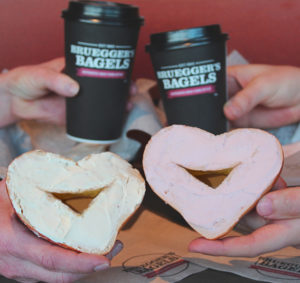 Bruegger's heart-shaped bagels and coffee